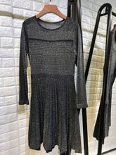 Load image into Gallery viewer, Women fashion elegant lurex knit sweater dress long sleeve jacquard fit and flare christmas dresses new 2018 red gray blue