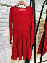 Load image into Gallery viewer, Women fashion elegant lurex knit sweater dress long sleeve jacquard fit and flare christmas dresses new 2018 red gray blue