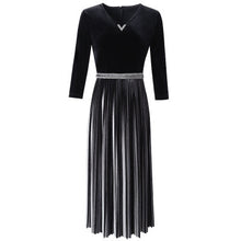 Load image into Gallery viewer, Velvet pleated beading dress Spring 2018 new Retro office work V Neck Women Christmas Party Dress Patchwork long dresses winter